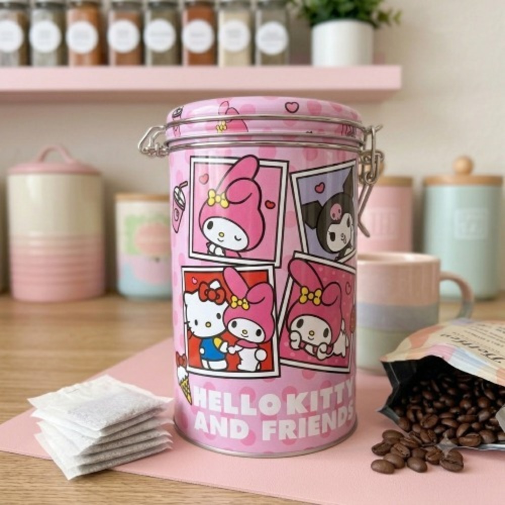 Sanrio Hello Kitty And Friends Pink Metal Tin Canister Airtight Locking Clamp Li